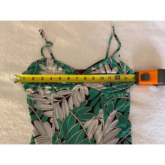 Women’s Green Tropical Leaf Print Babydoll Sundress Small Spaghetti Strap Summer - Picture 3 of 8